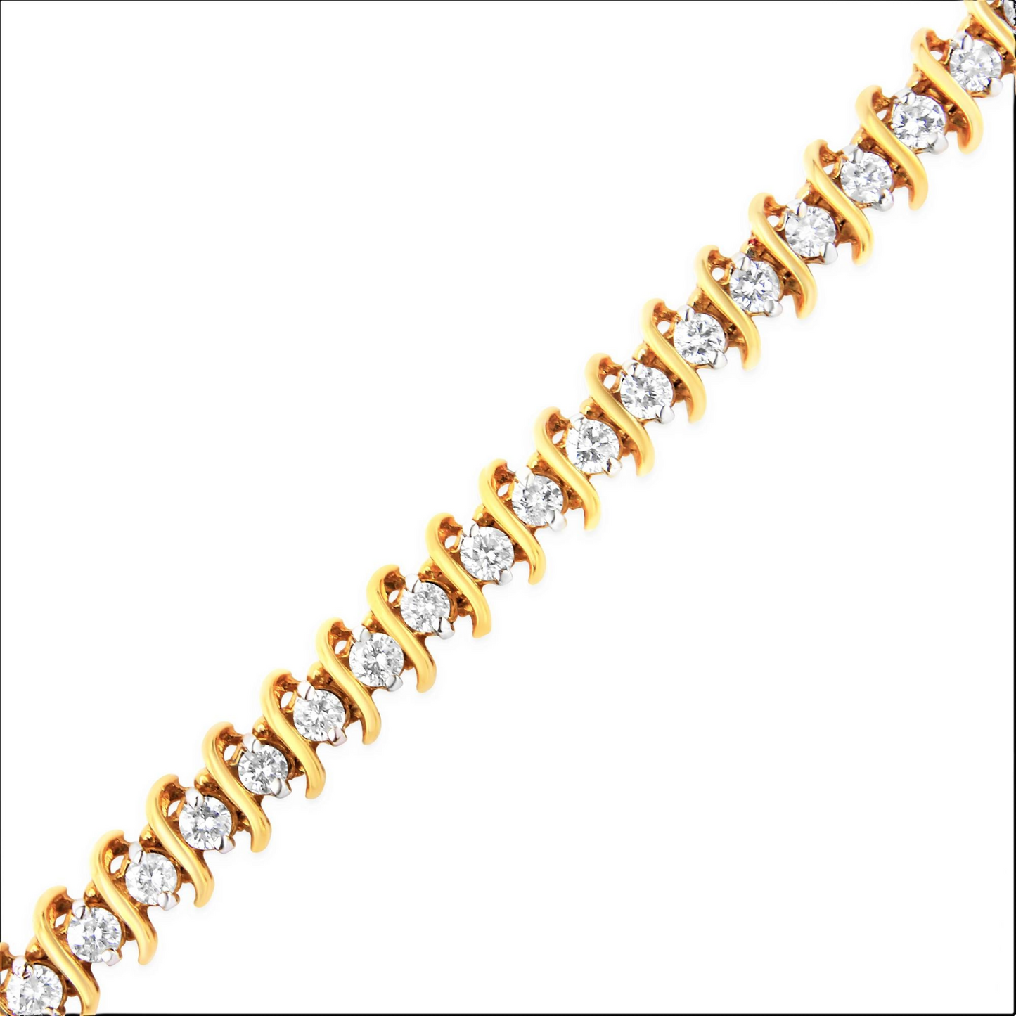 AGS Certified 18K Yellow Gold 5.00 Cttw "S" Link Wrapped 2-Prong Set Round Brilliant Diamond Tennis Bracelet (G-H Color, I1-I2 Clarity) - Size 7