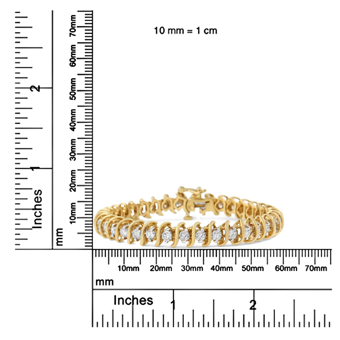 AGS Certified 18K Yellow Gold 5.00 Cttw "S" Link Wrapped 2-Prong Set Round Brilliant Diamond Tennis Bracelet (G-H Color, I1-I2 Clarity) - Size 7