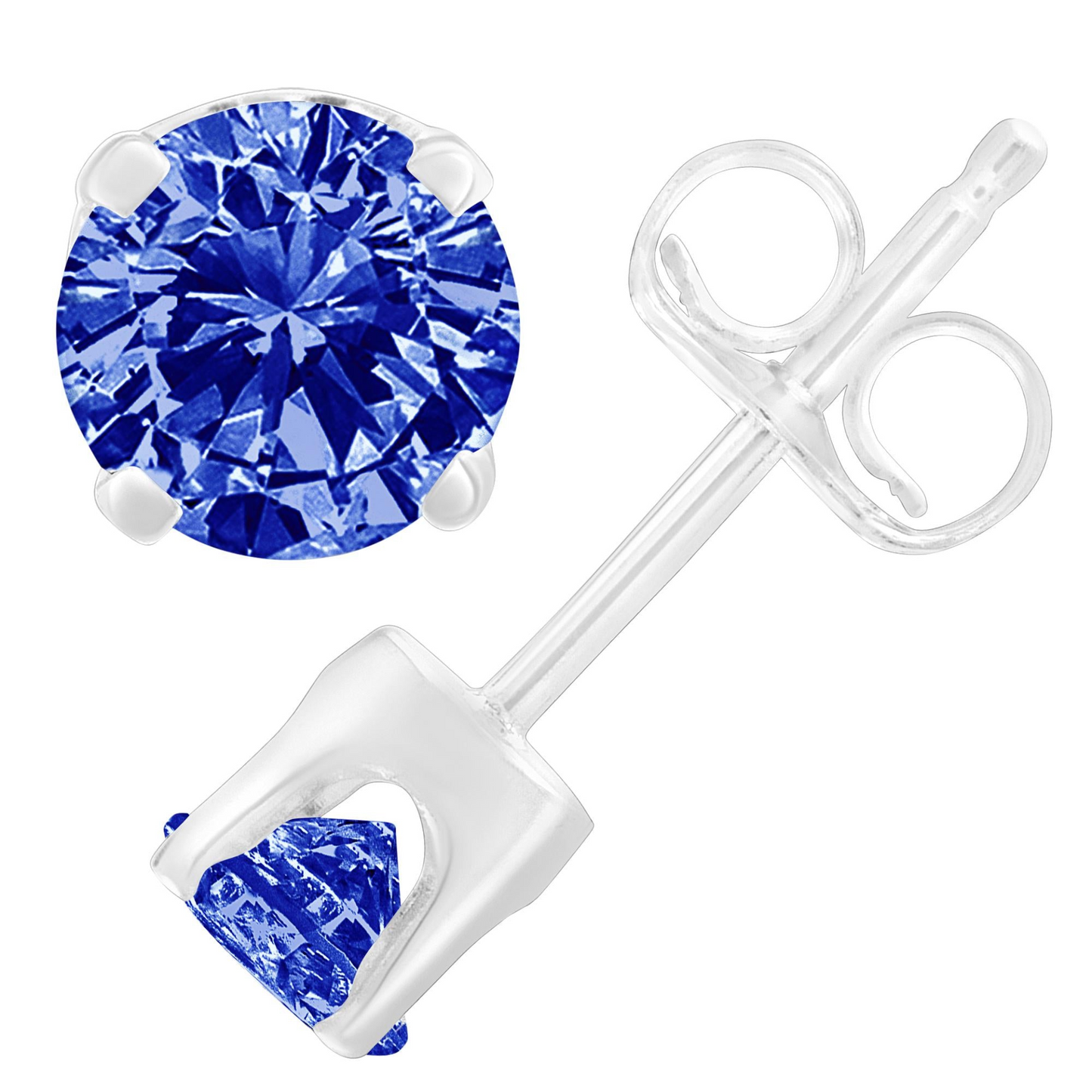 .925 Sterling Silver 1/5 Cttw Round Brilliant-Cut Blue Diamond Classic 4-Prong Stud Earrings (Fancy Color-Enhanced, I2-I3 Clarity)