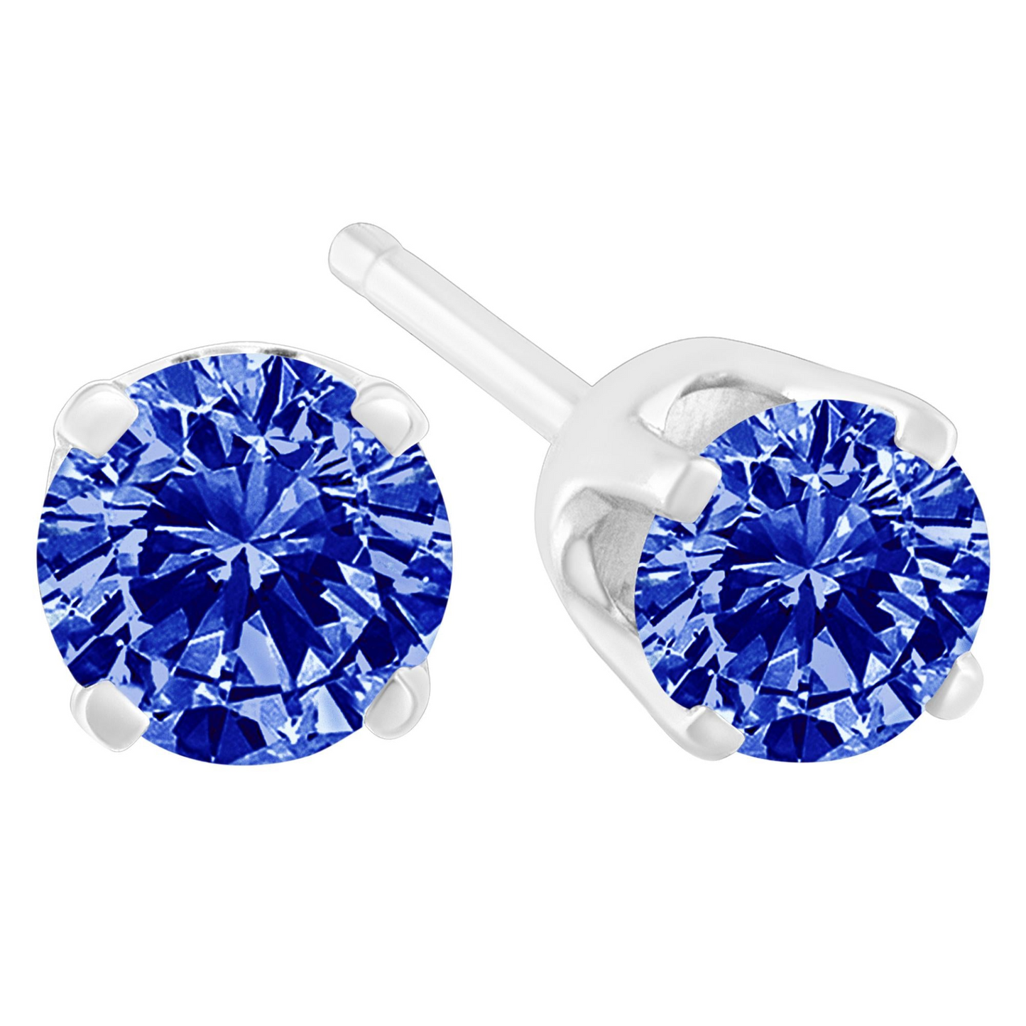 .925 Sterling Silver 1/5 Cttw Round Brilliant-Cut Blue Diamond Classic 4-Prong Stud Earrings (Fancy Color-Enhanced, I2-I3 Clarity)