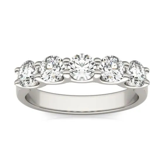 AGI Certified 1 1/4 CTW Round Lab Grown Diamond (G/VS) Five Stone Anniversary Band in 14K White Gold