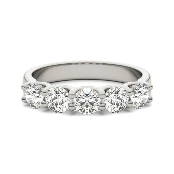 AGI Certified 1 1/4 CTW Round Lab Grown Diamond (G/VS) Five Stone Anniversary Band in 14K White Gold